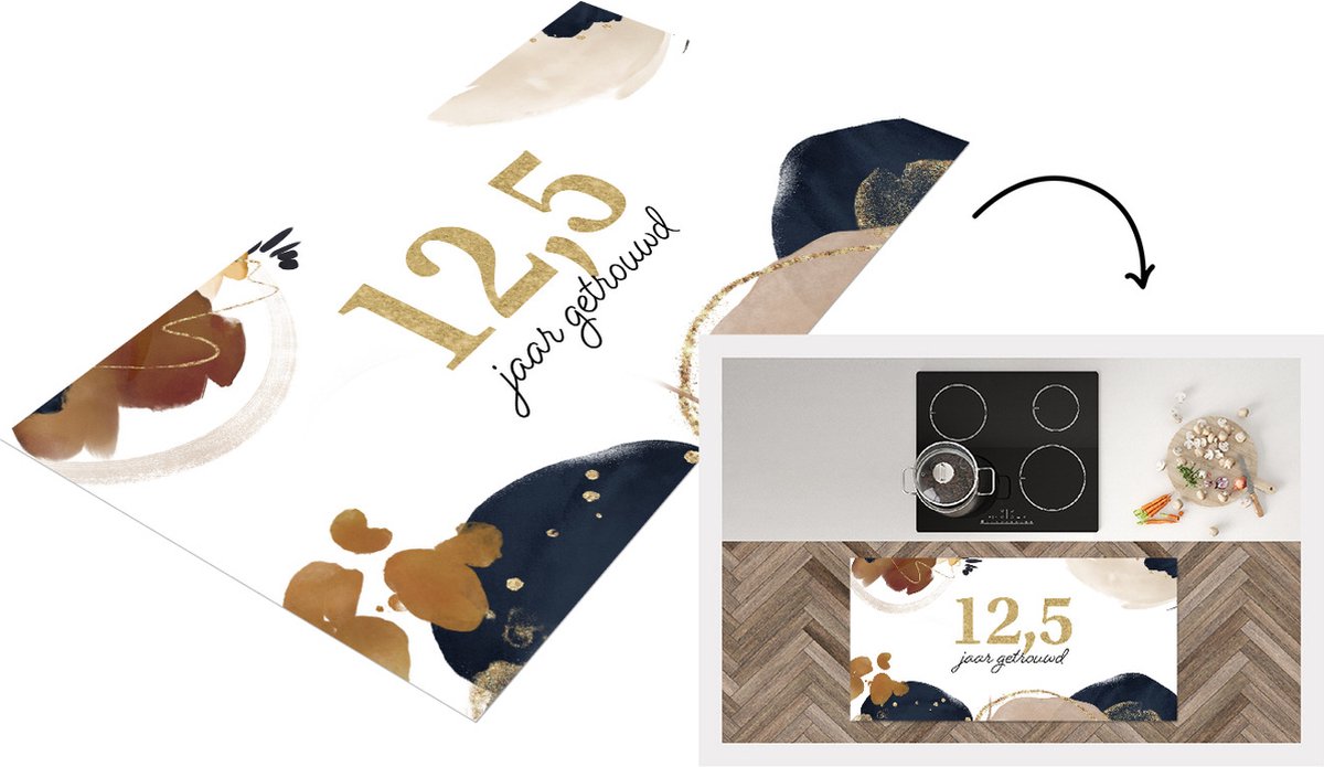 KitchenYeah Keukenloper - Loper keuken - Spreuken - 12,5 jaar getrouwd - Quotes - Trouwen - 120x60 cm - Keukenloper vinyl Multicolor