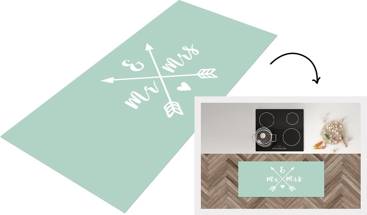 KitchenYeah Keukenloper - Loper keuken - Spreuken - Mr & Mrs - Trouwen - Quotes - 120x50 cm - Keukenloper vinyl Multicolor