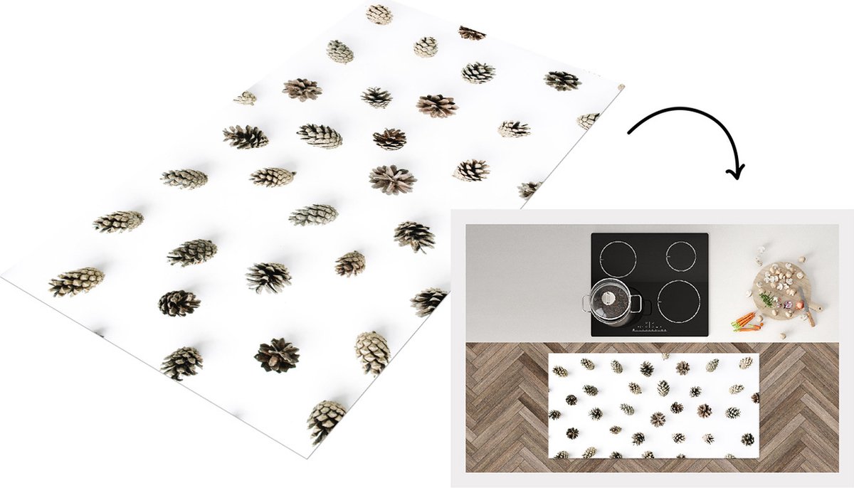 KitchenYeah Keukenloper - Loper keuken - Dennenappels - Winter - Wit - 120x60 cm - Keukenloper vinyl Multicolor
