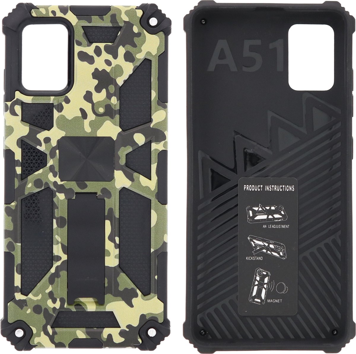 Hoesje Geschikt Voor Samsung Galaxy A51 (4G) Hoesje - Rugged Extreme Backcover Army Camouflage met Kickstand - Groen