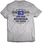63 Jaar Legend - Feest kado T-Shirt Heren / Dames - Antraciet Grijs / Donker Blauw - Perfect Verjaardag Cadeau Shirt - grappige Spreuken, Zinnen en Teksten. Maat XXL
