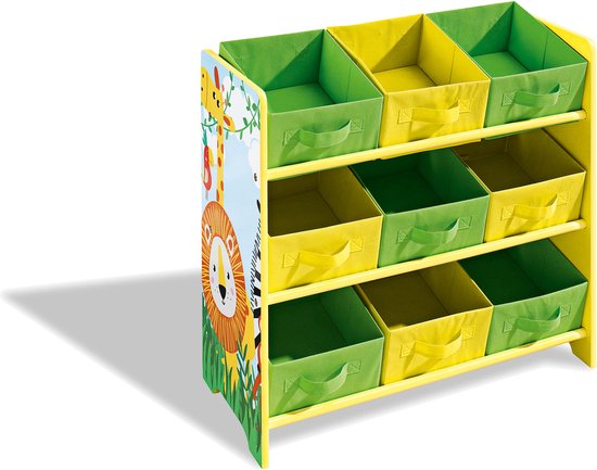 Relaxdays kinderkast 9 opbergkisten, zeemeermin print, MDF, kunststof, speelgoedkast HxBxD: 67 x 65 x 31,5 cm, gekleurd