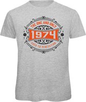 1974 The One And Only | Feest Kado T-Shirt Heren - Dames | Antraciet - Oranje | Perfect Verjaardag Cadeau Shirt | Grappige Spreuken - Zinnen - Teksten | Maat L