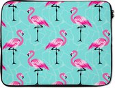 Laptophoes 17 inch - Flamingo - Roze - Patroon - Laptop sleeve - Binnenmaat 42,5x30 cm - Zwarte achterkant