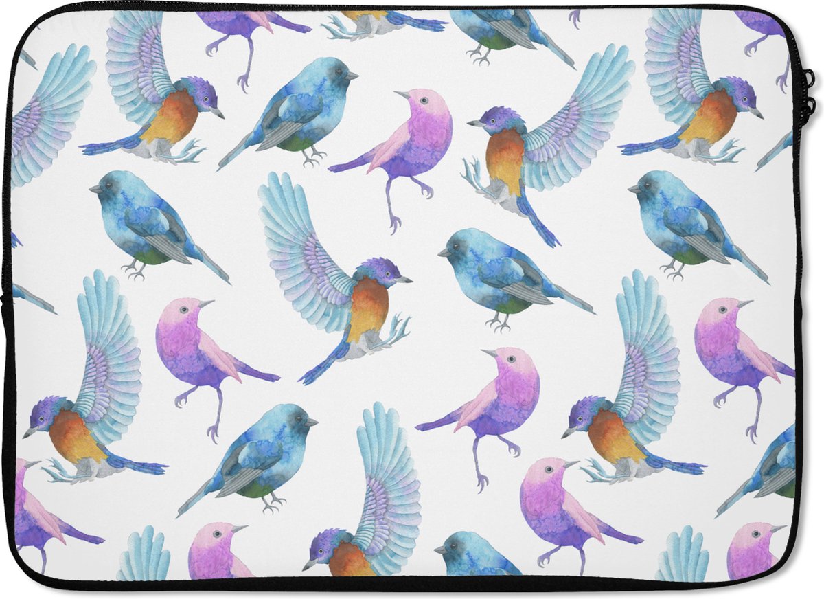 Laptophoes 14 inch - Design - Meisjes - Kinderen - Vogels - Laptop sleeve - Binnenmaat 33x23 cm - Zwarte achterkant