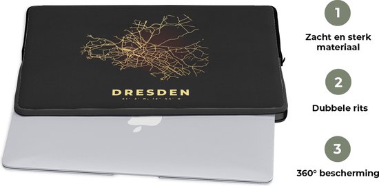 Housse pour ordinateur portable 13 pouces - Dresde - Or - Plan de la ville - Carte - Carte - Housse pour ordinateur portable