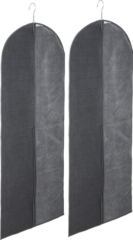 Set van 2x stuks kleding/beschermhoes linnen grijs 130 cm inclusief kledinghangers - Kledingzak met klerenhangers