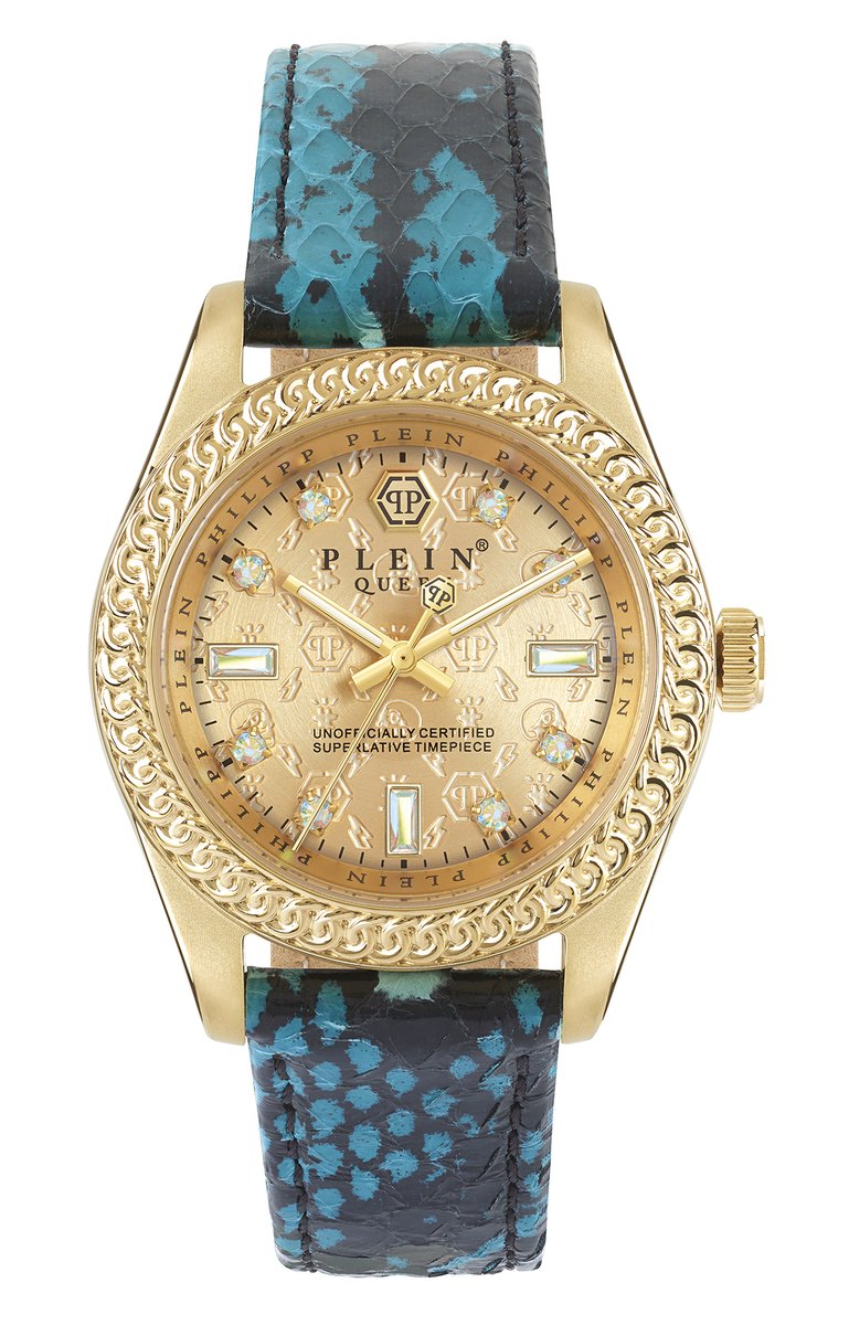 Philipp Plein Queen PWDAA0221 Horloge - Leer - Blauw - Ø 36 mm