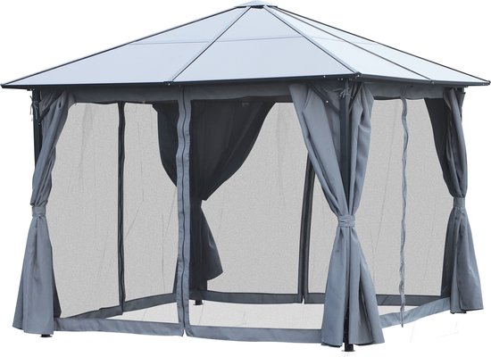 Outsunny Paviljoen tuinpaviljoen partytent incl. zijdelen PC dak aluminium 3 x 3 m 84C-048