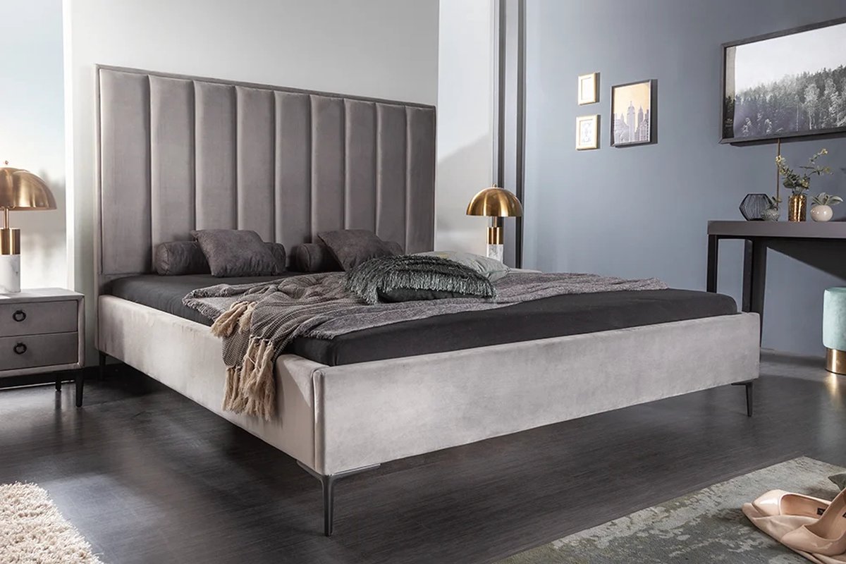 Elegant bed COSMO 160x200cm zilvergrijs fluweel incl. bodem