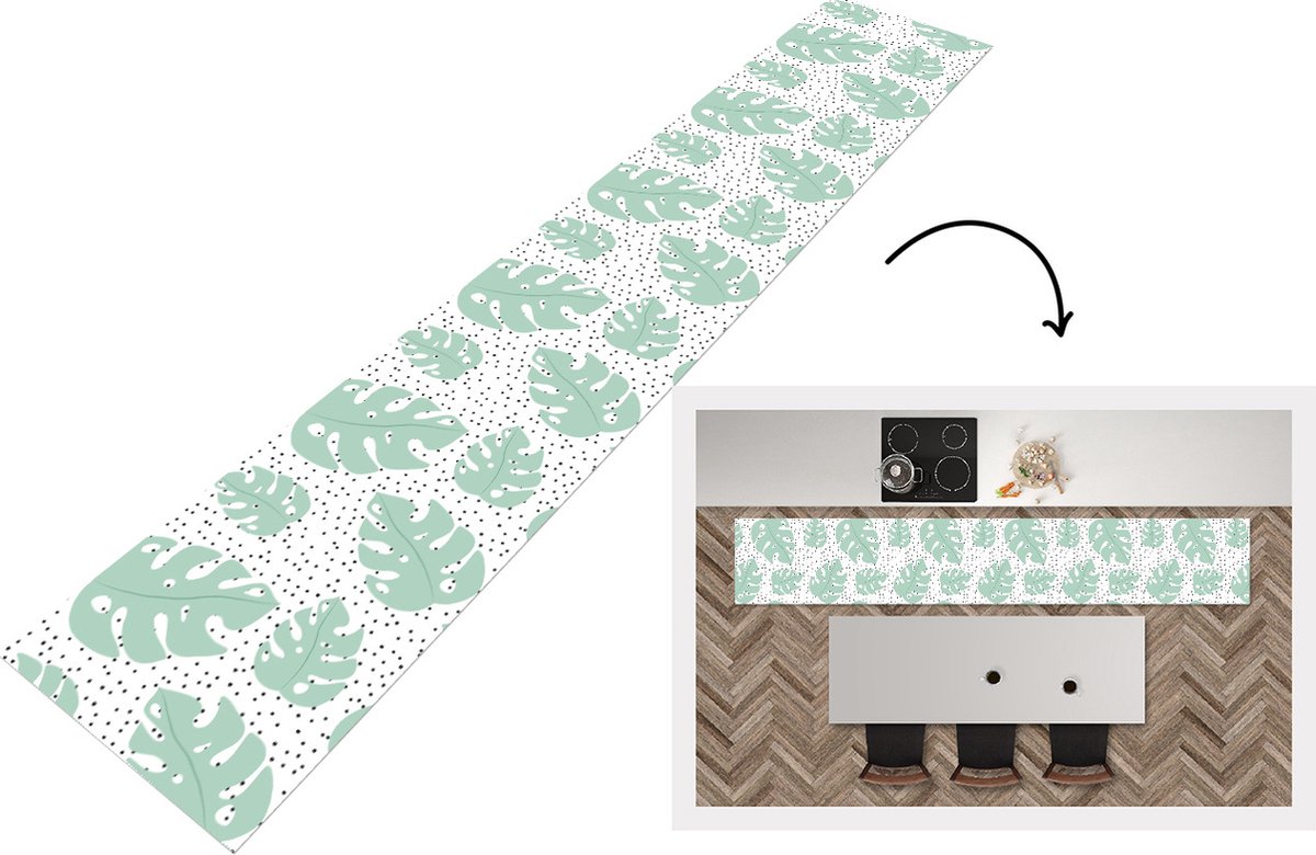 KitchenYeah Keukenloper - Keukenmat - Stippen - Monstera - Patronen - 360x60 cm - Keuken vloerkleed Multicolor