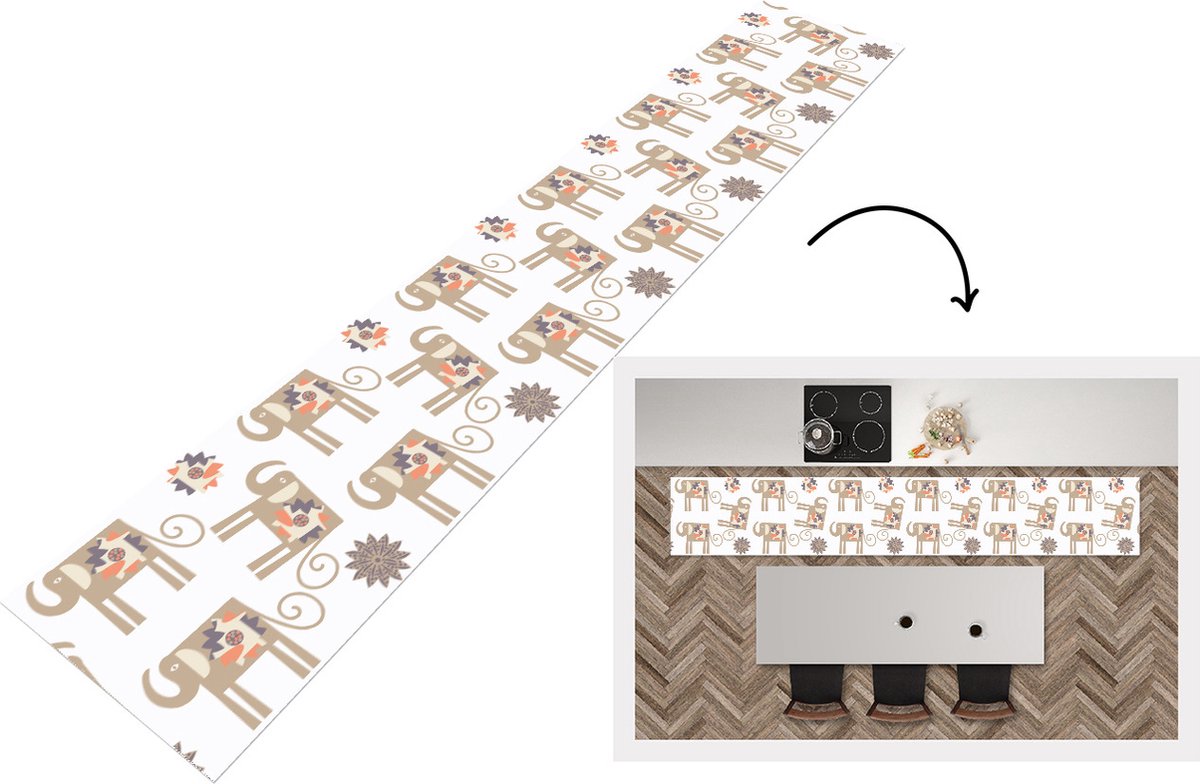 KitchenYeah Keukenloper - Keukenmat - Bloemen - Olifant - Patroon - Keuken vloerkleed Multicolor