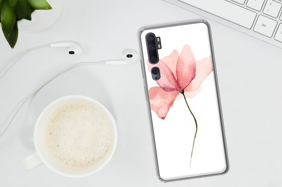 Telefoonhoesje Geschikt voor Xiaomi Mi Note 10 hoesje - Bloemen - Waterverf - Roze - Siliconen Telefoonhoesje Telefoonhoesje
