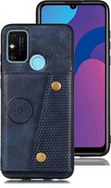 Porte-cartes Convient pour Samsung Galaxy A21s - Bleu Foncé - Cuir PU - Magnétique