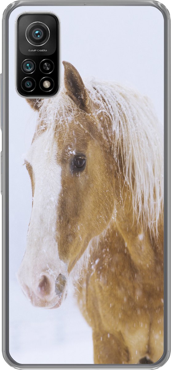 Telefoonhoesje Geschikt voor Xiaomi Mi 10T 5G hoesje - Paard - Sneeuw - Winter - Siliconen Telefoonhoesje Telefoonhoesje