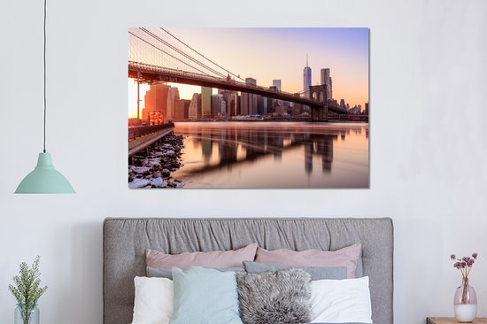 Wanddecoratie Metaal - Aluminium Schilderij Industrieel - New York - Brooklyn - Bridge - 150x100 cm - Dibond - Foto op aluminium - Industriële muurdecoratie - Voor de woonkamer/slaapkamer