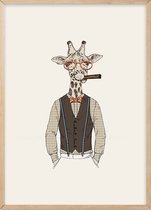 Poster Met Eiken Lijst - Giraffe Retro Poster