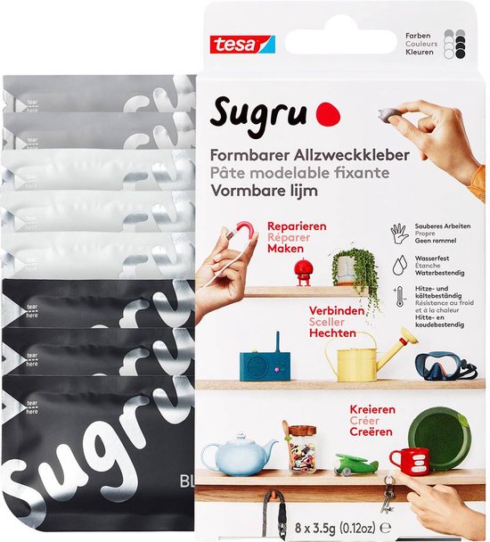 Foto: Tesa sugru kneedlijm 41281 00001 00 zwart wit grijs 8 stuk s 