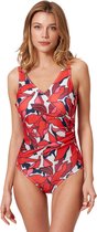 No Gossip V hals Badpak Wikkel Voorkant Rood Bloemenpatroon Plus Size met Borstkussen MULTICOLOR 42