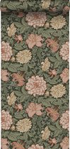 ESTAhome behang vintage bloemen vergrijsd groen, terracotta roze en beige - 139381 - 50 x 900 cm