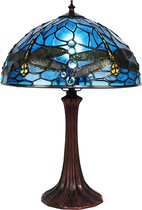 LumiLamp Tiffany Tafellamp Ø 31*43 cm E27/max 1*60W Blauw Metaal, Glas Libelle Tiffany Bureaulamp Tiffany Lampen