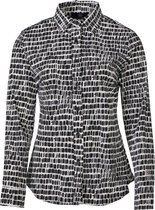 Dames blouse lange mouwen travelstof met klassieke kraag - grafische print zwart/wit | Maat XL(Valt als L)