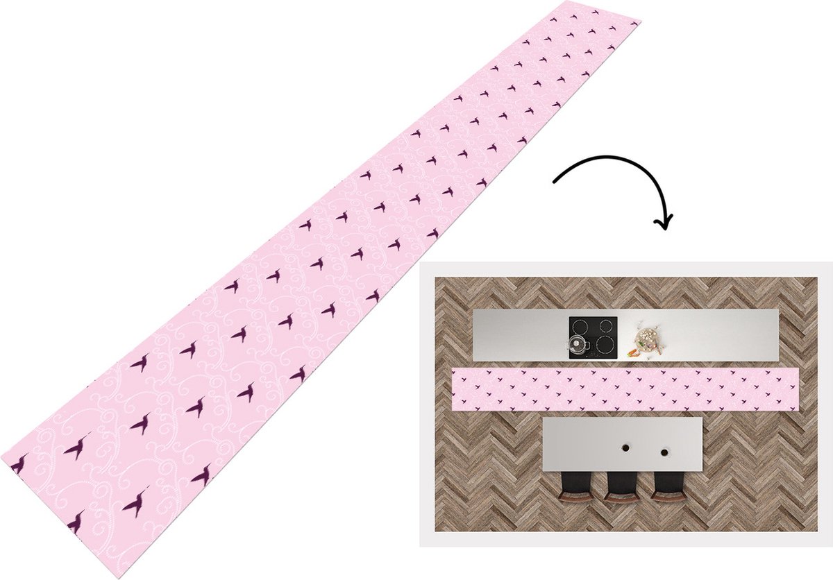 KitchenYeah Keukenloper - Keukenmat - Vogel - Patronen - Roze - 360x60 cm - Keuken vloerkleed, foto 3