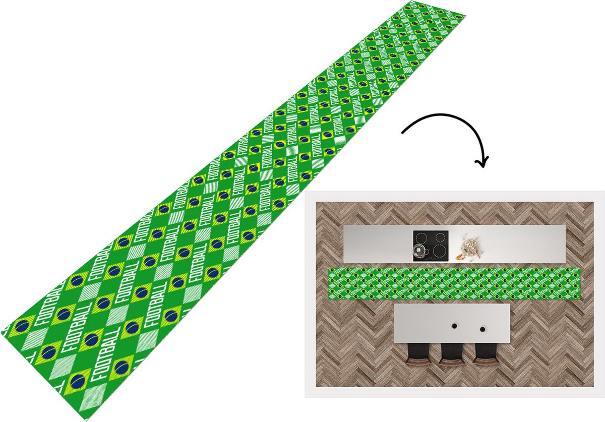 Keukenloper - Keukenmat - Brazilië - Voetbal - Patronen - 480x60 cm - Keuken vloerkleed