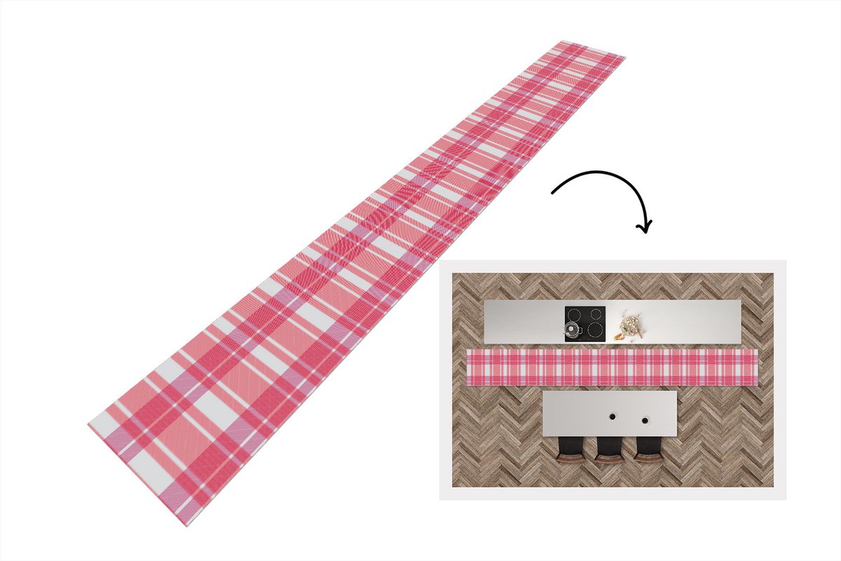 KitchenYeah Keukenloper - Keukenmat - Plaid - Roze - Patronen - Keuken vloerkleed, foto 3