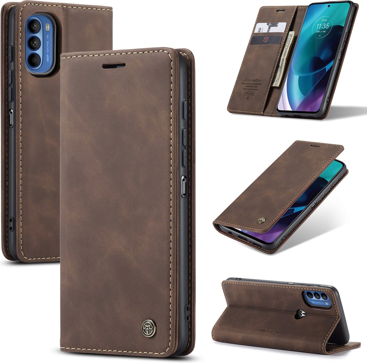 Motorola Moto G71 hoesje - Wallet Case - Coffee - Caseme