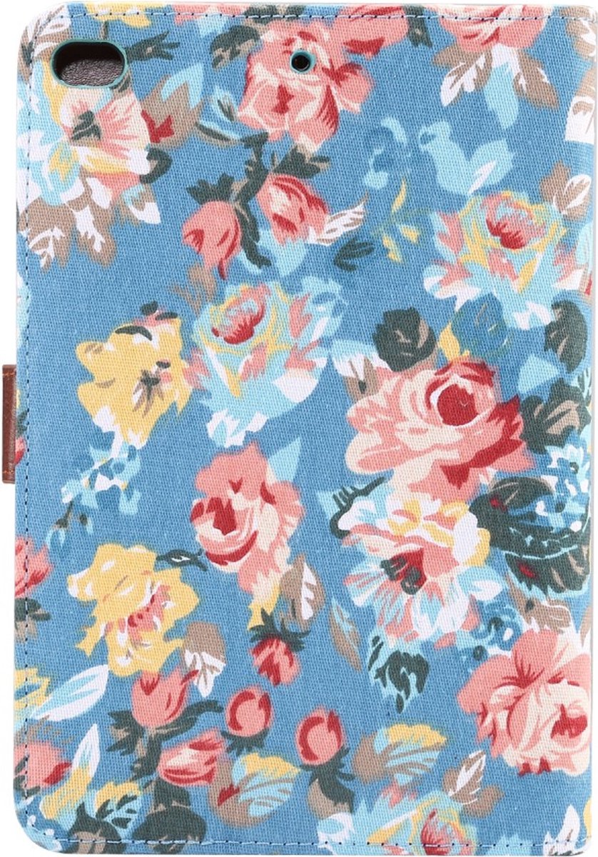 Peachy Bloemen rozen kleurrijk leren klaphoes standaard iPad mini 4 5 - Lichtblauw
