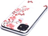 Peachy Bloemen Bloesem Vlinders Rood Natuur Hoesje Case TPU iPhone 11 - Transparant