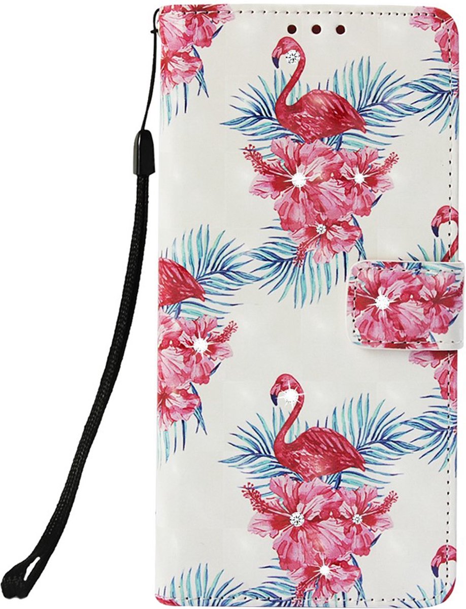 Peachy Flamingo Wallet geschikt voor iPhone XR Kunstleer TPU Case - Bloemen