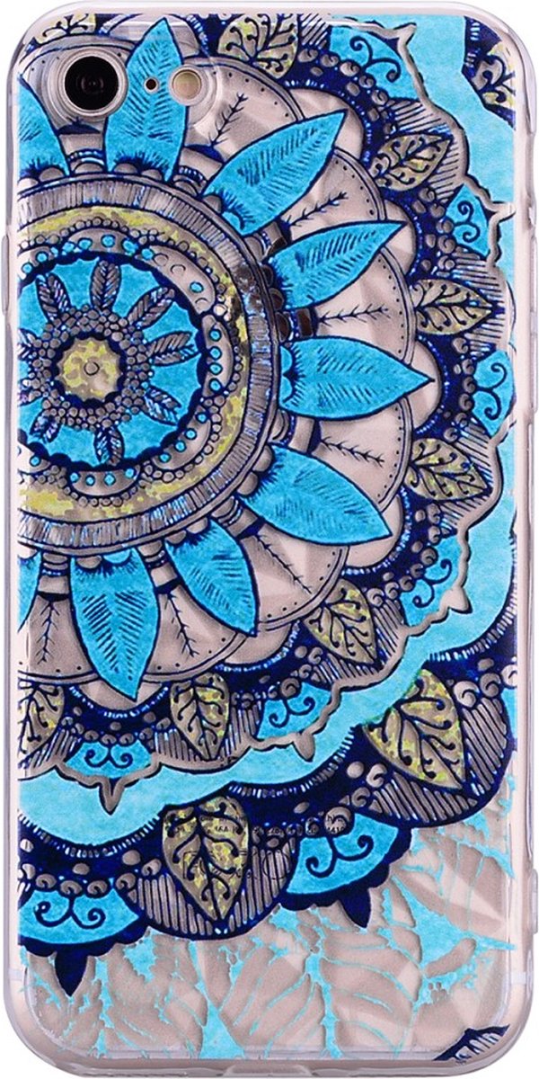 Peachy Mandala Diamanten look Hoesje geschikt voor iPhone 7 8 SE 2020 SE 2022 - Blauw