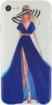 Peachy Meisje jurk elegant iPhone 7 8 SE 2020 SE 2022 TPU hoesje - Blauw Strepen - Doorzichtig