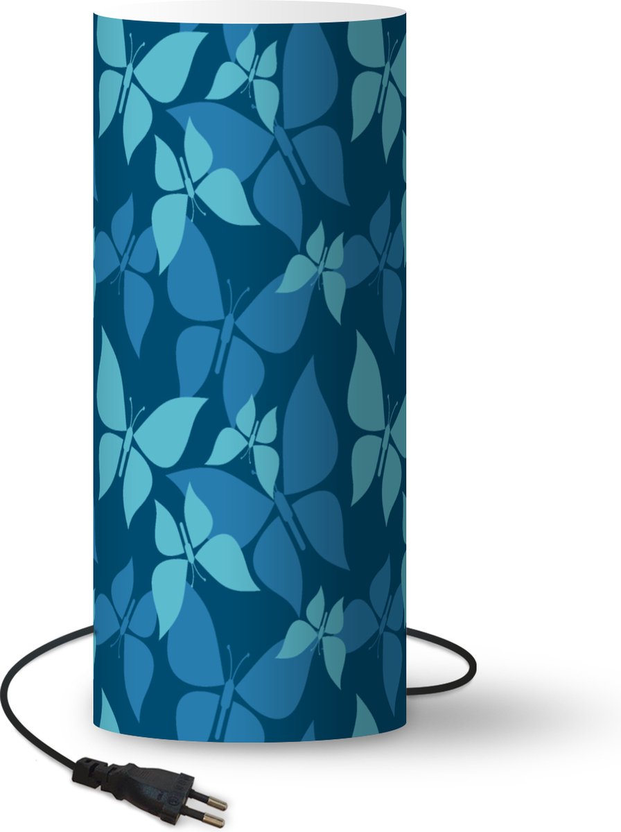 Lamp - Nachtlampje - Tafellamp slaapkamer - Vlinders - Patronen - Blauw - 70 cm hoog - Ø29.6 cm - Inclusief LED lamp