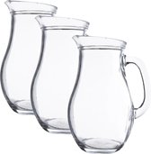 3x stuks karaffen/schenkkannen 1 liter van glas bol model - Waterkannen - Sapkannen