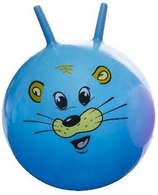 Foto: Skippybal met dieren gezicht blauw 46 cm