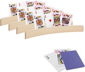 4x pcs Porte-cartes porte-cartes - dont 54 cartes à jouer bleu damier - bois - 35 cm - Porte-cartes