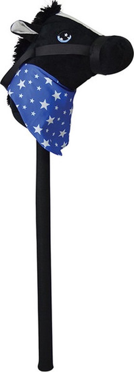 Zwart stokpaardje met geluid 68 cm voor kinderen - Stokpaarden met blauwe zakdoek - Paarden/pony liefhebbers - Actief buitenspeelgoed voor jongens/meisjes/kinderen