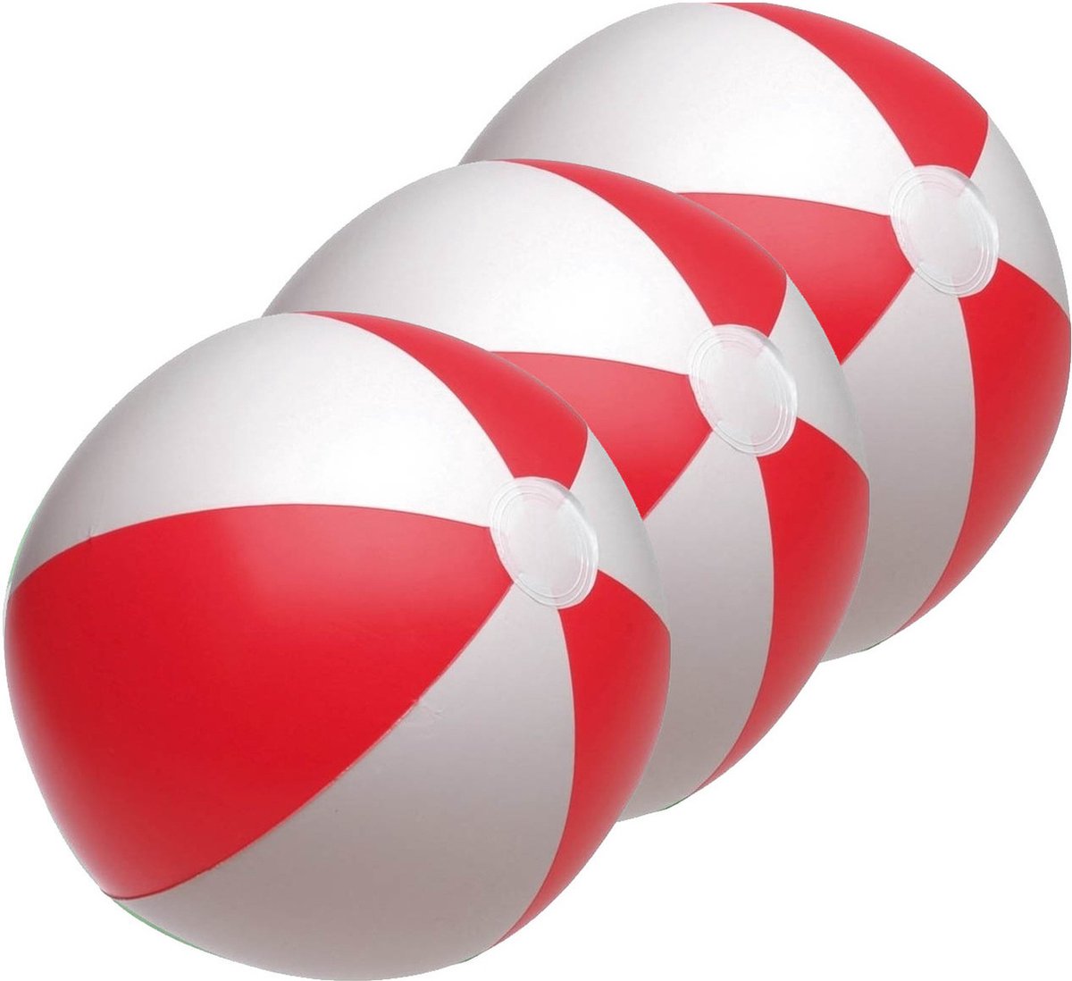 3x Opblaasbare speelgoed strandbal rood/wit 28 cm - Strandballen - Buiten speelgoed - Strand speelgoed