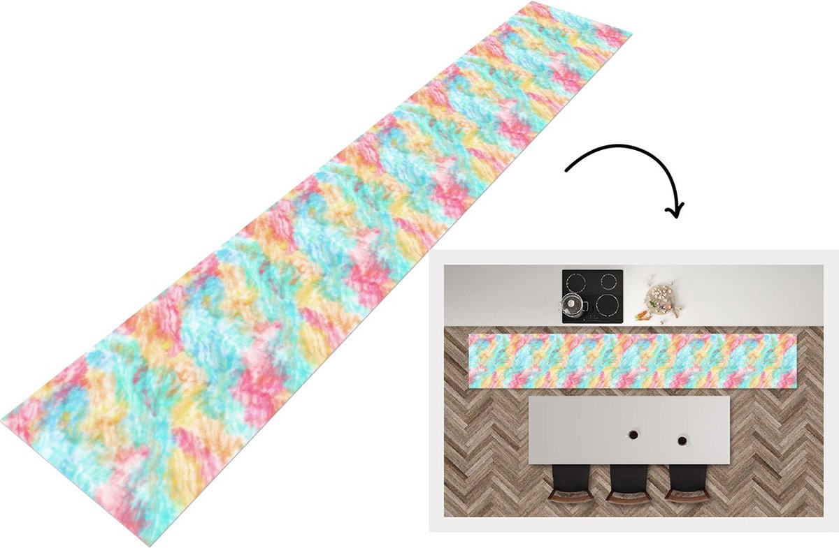 KitchenYeah Keukenloper - Keukenmat - Textiel - Tie dye - Verf - Patronen - Keuken vloerkleed Multicolor