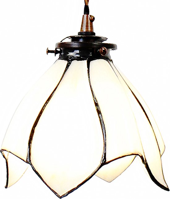 LumiLamp Hanglamp Tiffany Ø 18x115 cm Wit Bruin Glas Metaal Hanglamp Eettafel