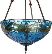 LumiLamp Hanglamp Tiffany Ø 41x170cm Blauw Groen Metaal Glas Libelle Hanglamp Eettafel