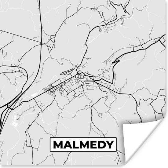 Poster Zwart Wit – België – Plattegrond – Stadskaart – Kaart – Malmedy - 50x50 cm