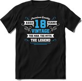 18 Jaar Legend - Feest kado T-Shirt Heren / Dames - Wit / Blauw - Perfect Verjaardag Cadeau Shirt - grappige Spreuken, Zinnen en Teksten. Maat M