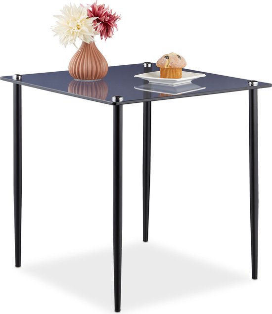 Relaxdays Table d'appoint en verre - table basse noire - table en verre - table d'entrée - acier