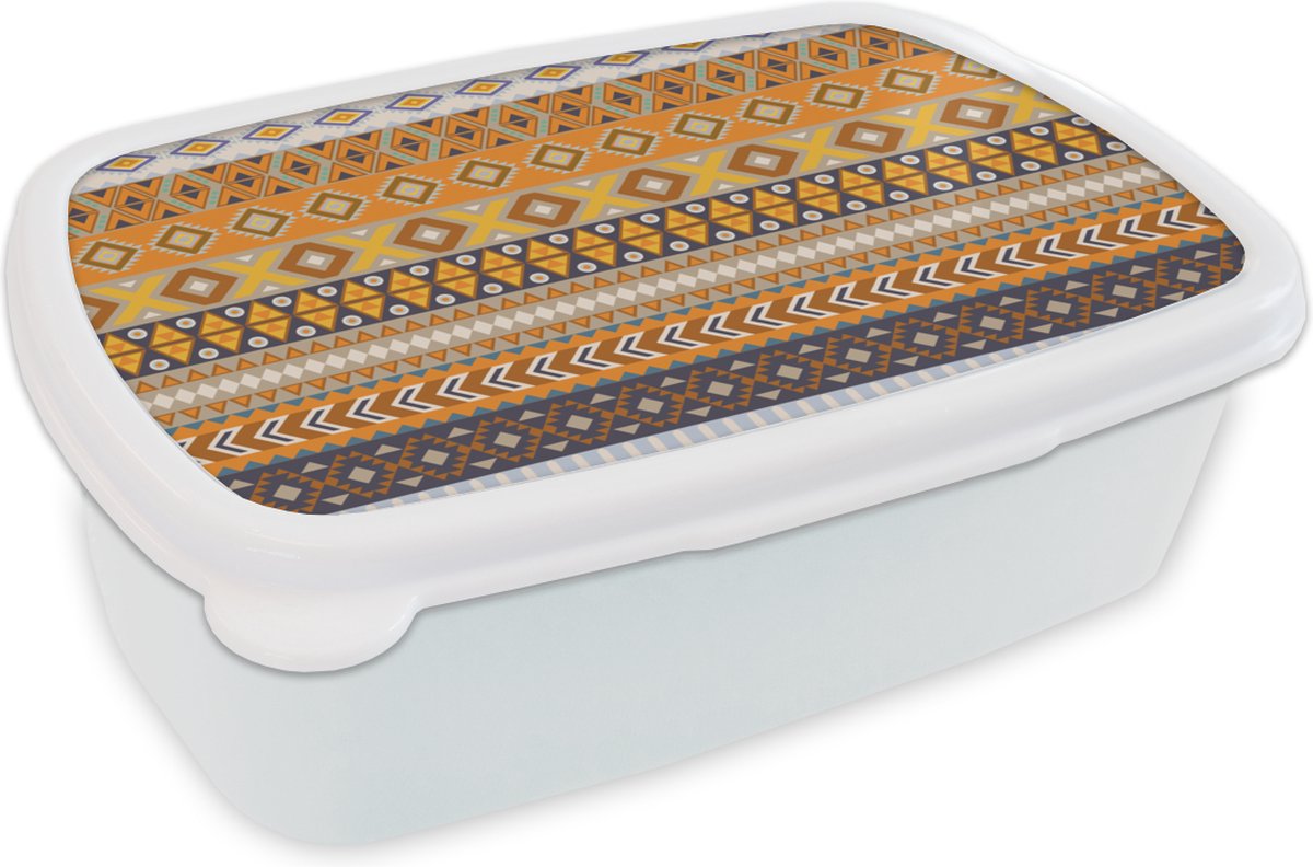 Broodtrommel Wit - Lunchbox - Brooddoos - Patronen - Afrika - Abstract - 18x12x6 cm - Volwassenen
