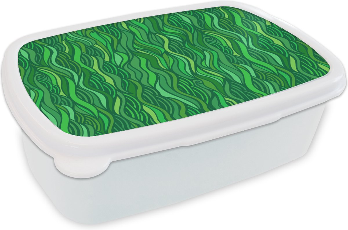 Broodtrommel Wit - Lunchbox - Brooddoos - Zeewier - Patronen - Groen - 18x12x6 cm - Volwassenen