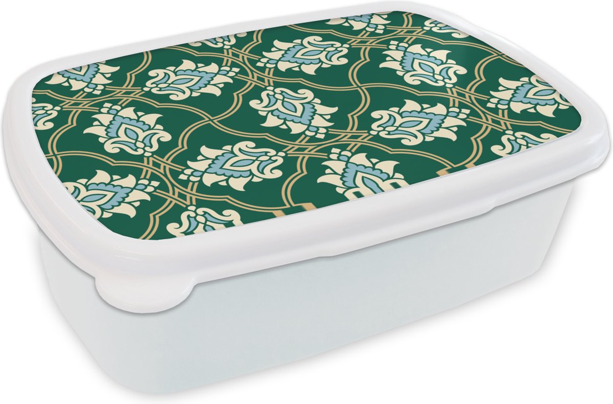 Broodtrommel Wit - Lunchbox - Brooddoos - Bloemen - Antiek - Design - 18x12x6 cm - Volwassenen
